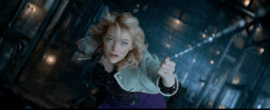 The Amazing Spider-Man 2- Gwen hanging onto webbing