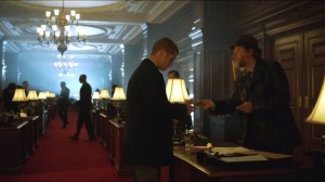 Arkham- Bullock shows Gordon the newspaper clippings Gladwell had on Jenkins and Zeller