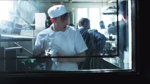 Arkham- Oswald sees Maroni's men head in back with bags of money