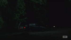 Strangers- Daryl and Carol hide as car passes by