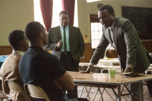 Selma- SCLC meets with SNCC members James Forman, played by Trai Byers, and John Lewis, played by Stephan James