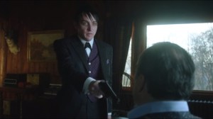 The Fearsome Dr. Crane- Penguin prepares to shoot Maroni