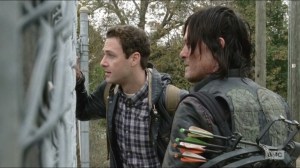 Conquer- Aaron and Daryl arrive at the Del Arno Foods facility