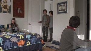 Remember- Carl meets Ron, played by Austin Abrams, Mikey, played by Elijah Marcano, and Enid, played by Katelyn Nacon