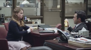 Data- Dan speaks with Leigh Patterson, played by Jessie Ennis