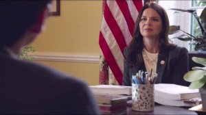 East Wing- Dan and Jonah speak with speak with Congresswoman Angstrom, played by Amy Wilson