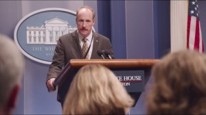 East Wing- Mike briefs the press on the status of the painting