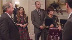 East Wing- Team Selina observes The Man Who Shits Triangles painting