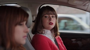 Pilot- Lindsay, played by Kether Donohue, drives Gretchen to work. Lindsay tells Gretchen how many guys she blew