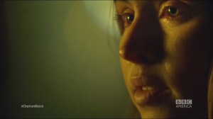 Scarred by Many Past Frustrations- Patty, played by Natalie Krill, reveals her bloodshot eyes to Art