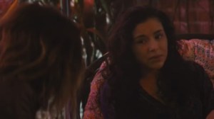 Down Will Come- Ani and Ray talk with Betty, played by Emily Rios, about Ben Caspere and Mayor Chessani