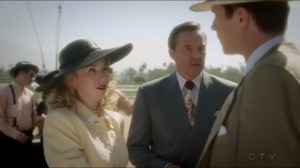 The Lady in the Lake- Jarvis and Peggy greet Calvin Chadwick, played by Currie Graham, and his wife, Whitney Frost, played by Wynn Everett