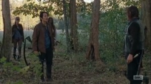 East- Rosita, Glenn, and Michonne find Daryl and try to convince him to return