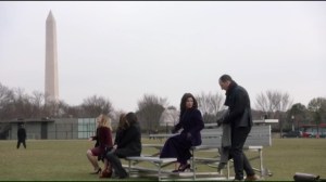 Inauguration- Selina, Gary, Amy, Catherine, and Marjorie wait in the rain