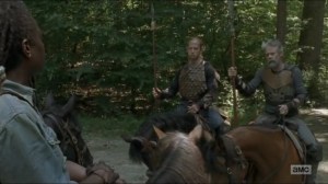 Stradivarius- C Thomas Howell and another Hilltop citizen tell Michonne that Rosita is at the Hilltop- The Walking Dead, AMC