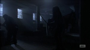 Stradivarius- Michonne approaches Luke- The Walking Dead, AMC