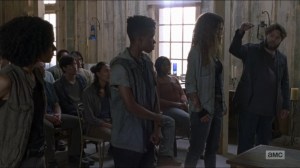 Who Are You Now- Luke, played by Dan Fogler, introduces Connie, played by Lauren Ridloff, and Kelly, played by Angel Theory- The Walking Dead, AMC