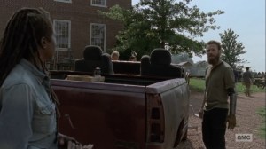 Adaptation- Aaron tells Michonne that she was right all along- AMC, The Walking Dead