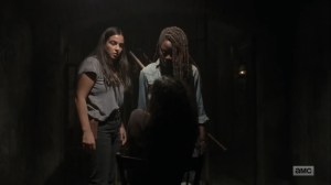 Adaptation- Michonne and Tara confront the prisoner- AMC, The Walking Dead