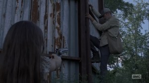 Adaptation- Negan at Alexandria's gates when Judith stops him- AMC, The Walking Dead