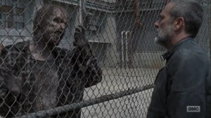 Adaptation- Negan kills walkers outside the Sanctuary- AMC, The Walking Dead