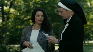 Hunters in the Dark- Amelia asks Sister Alice, played by Silvia McClure, about Julie Purcell- HBO, True Detective