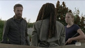Scars- Aaron tells Michonne that he doesn't trust Lydia- AMC, The Walking Dead
