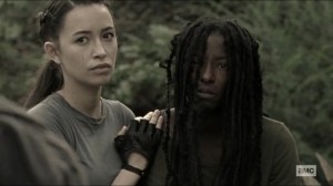 Scars- Jocelyn, played by Rutina Wesley, with Rosita- AMC, The Walking Dead