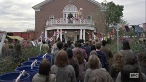 The Calm Before- Ezekiel addresses the crowd at the fair- AMC, The Walking Dead