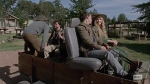 The Calm Before- Hilde, Miles, and Hilltop residents heading to the Kingdom fair- AMC, The Walking Dead