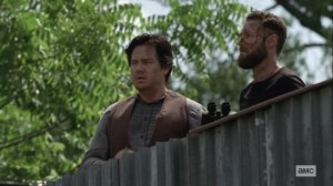 Ghosts- Aaron and Eugene at the Alexandria gates- AMC, The Walking Dead