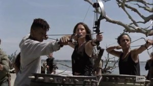 Lines We Cross- Kelly, Yumiko, and Connie prepare to fire at the walkers- AMC, The Walking Dead