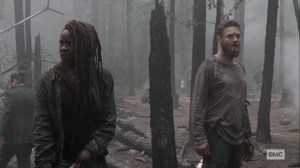 Lines We Cross- Michonne and Aaron after the fire- AMC, The Walking Dead