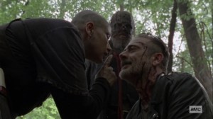 Bonds- Negan kneels before Alpha- AMC, The Walking Dead