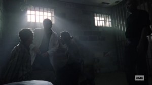 Open Your Eyes- Gabriel, Siddiq, and Dante with the Whisperer prisoner- AMC, The Walking Dead