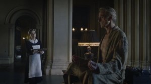 She Was Killed By Space Junk- Ms. Crookshanks, played by Sara Vickers, brings a letter to Adrian Veidt- HBO, Watchmen