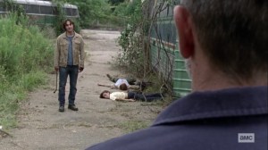 What It Always Is- Negan sees that Brandon has killed the woman and her son- AMC, The Walking Dead