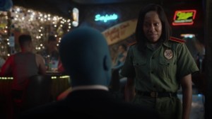 A God Walks Into a Bar- Angela tells Jon she can't be in a relationship if it will end in tragedy- HBO, Watchmen