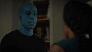 A God Walks Into a Bar- Jon tells Angela that the Seventh Kavalry intends to destroy him- HBO, Watchmen