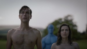 A God Walks Into a Bar- Manhattan makes Adam and Eve in the image of Phillips and Crookshanks- HBO, Watchmen