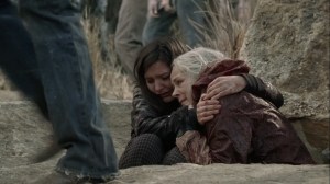 A Certain Doom- Lydia and Carol wait for all the walkers to go over the cliff- AMC, The Walking Dead