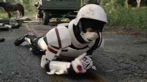 The Rotten Core- Commonwealth soldier crawls away from Leah- AMC, The Walking Dead