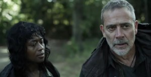 Warlords- Annie, played by Medina Senghore, tells Negan about the apartment complex situation- AMC, The Walking Dead