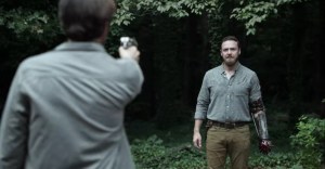 Warlords- Carlson tries to shoot Aaron- AMC, The Walking Dead