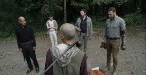 Warlords- Toby, Jesse, Aaron, and Gabriel at the apartment complex- AMC, The Walking Dead