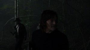 Acts of God- Daryl, Aaron, and Gabriel in the woods- AMC, The Walking Dead