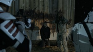 Faith- Ezekiel stands between Negan, Annie, and the soldiers- AMC, The Walking Dead